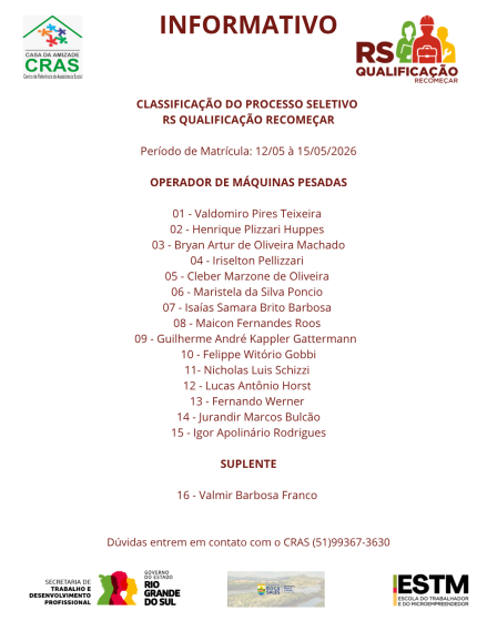 Prefeitura de Roca Sales divulga classificados para cursos do programa RS Qualificação Recomeçar